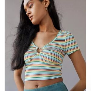 UO Urban Renewal Remnants Heart O-Ring Rainbow Top size Medium